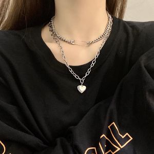 Pendentif Colliers Paper Clip Heart Collier Femmes Mode Métal Hiphop Couches