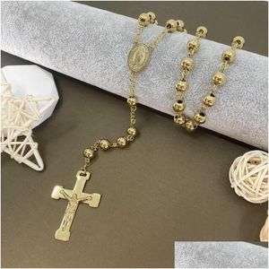 Colliers pendentifs Colliers pendentif 8 mm Croix Rosaire Collier Deguadalupe Crucifix Chaîne En Acier Inoxydable Bijoux Hommes Et Femmes Livraison Directe Pendentifs Dhkbi