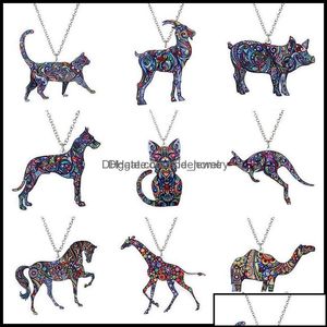 Collares pendientes Collares pendientes Colgantes Joyas Colorf Impresión acrílica de doble cara Gato Perro Dragón Caballo Camello Collar Para Wom Oty1T