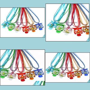 Collares pendientes Colgantes Joyería Encantadora 6 colores Animal Búho Murano Cristal Murano Charms Collar para mujer D Dhsol