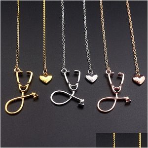 Collares pendientes Colgantes Joyería Moda Aleación médica Te amo Corazón Estetoscopio Collar Para Enfermera Doctor Regalo Venta al por mayor Drop D Dhnwm