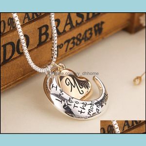 Pendentif Colliers Pendentifs Bijoux Coeur Je T'aime À La Lune Et Au Dos Maman Collier Fête Des Mères Cadeau En Gros Mode Navire Drop Delivery