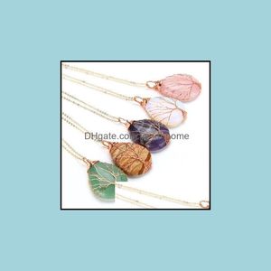 Pendentif Colliers Pendentifs Bijoux Jln Fil Métallique Enveloppé Pierre Précieuse Or Rose Plaqué Larme Pierre Avec Chaîne En Laiton Collier Cadeau Pour Wom