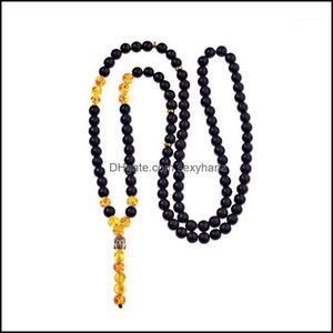 Pendentif Colliers Pendentifs Bijoux Oiquei Hommes Classique Noir Naturel Mat Cristal Jaune Pierre Bouddha Chocker Surfer Collier Mala Bijoux