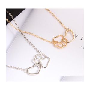 Collares pendientes Colgantes Jewelryfashion Mujeres 18K Chapado en oro Corazón Paw Print Collar personalizado Love My Pet Jewelry 1821 T2 Dr Dhhoz