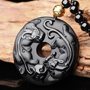 Pendentif Colliers Pixiu Jade Naturel Noir Obsidienne Collier Chinois Sculpté À La Main Mode Charme Bijoux Amulette Chanceux Pour Hommes Femmes Cadeaux