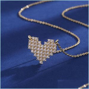 Collares pendientes Plateado 925 Sier Mosaico Diamante Corazón Collar Colgante Amor Fl Cristal Oro Collares Para Mujeres Joyería de Moda Gif Dhnbw