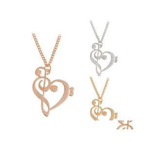 Collares pendientes Pretty Love Note Music Heart Of Treble And Bass Clef Collar Mujeres Joyería Infinity Charm Carshop2006 Drop Delive Dhbh9