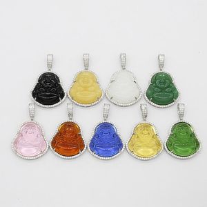 Pendentif Colliers Punk Bijoux Bouddha Collier Femmes Hommes Coloré Lampwork Verre Pierre Pendule Maitreya Guérison Amulette