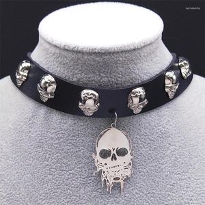 Collares colgantes Punk Skull PU Collar de cuero Harajuku Gothic Cosplay Esqueleto Gargantilla Cuello Joyería de Halloween Regalo Joias de NXH1016