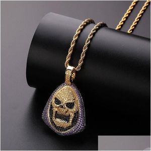 Colliers pendants Purple Noir blanc 3 couleurs CZ PAVE PAVED BLING OUT SKL MASK PENDANTS Collier pour hommes