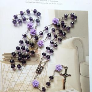Colliers pendants Privrages à fleurs cristallines Perles Chaîne Rosaire Crucifix Cross Y-Nace Teen Girls Boys Catholic Confirmation Cadeaux
