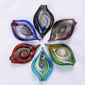 Pendentif Colliers Qianbei Grossiste 6pcs Fait main Murano Lampwork Verre Mélange Couleur Grandes Feuilles Fit Collier Bijoux Cadeaux