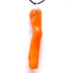 Pendentif Colliers Qingmos 70-90mm Branche VÉRITABLE Collier De Corail Orange Naturel Pour Les Femmes Avec Cordon En Cuir Noir 18 