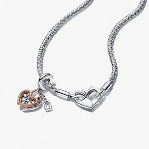 Pendentif Colliers Réel 925 Collier En Argent Sterling Coeur Femmes Bijoux Mode Fit Original Serpent Chaîne Lien pour amour cadeau 230801