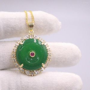 Pendentif Colliers Réel Jade Gp Plaqué Or 18K Pour Les Femmes Vert Chauffage Jadéite Zircon Bijoux Alliage Argent 925 Collier De Blé