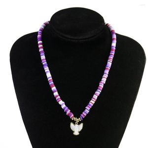 Pendentif Colliers Réel Coquillage Aigle Collier Nacre Pigeon Oiseau Charmes MOP Violet Polymère Argile Chaîne Femme Fille Fête Bijoux Cadeau