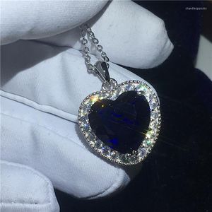 Pendentif Colliers Vraiment Tibétain Argent Collier Grand 6ct Coeur De L'océan Bleu Saphir Mariage Pour Femmes Bijoux Cadeau