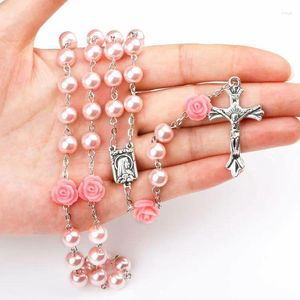 Pendentif Colliers Religion Croix Chapelet Pour Femmes Coloré Doux Poterie Perles Longue Chaîne Vierge Marie Bijoux