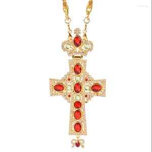 Collares pendientes Religioso Jesús Cruz Colgante Collar Cristiano Católico Celta Gran Diamante Rojo Cadena de color dorado