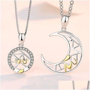 Collares colgantes Romántico Día de San Valentín y Noche Estrellas Amor Fluyendo Estrella Luna Colgante Pareja Collar Antiguo Gota Entrega Joyería Dhgkm