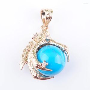Pendentif Colliers RONGZUAN Naturel Pendule Turquoises Pierre Perle Ronde Dragon Griffe Cristal Reiki Chakra Collier 18