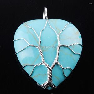 Pendentif Colliers RONGZUAN Argent Couleur Arbre De Vie Fil Wrap Eau Turquoises Naturelles Pierre Gemme Coeur Perle Collier Chaîne TN3560