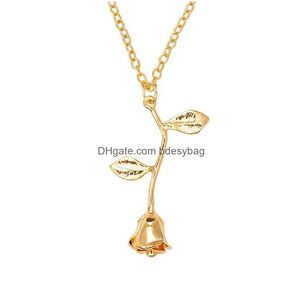 Pendentif Colliers Rose Collier Amour Souhait Fleur Sier Plaqué Or Pour La Saint Valentin Meilleur Cadeau Femmes Ou Filles Drop Delivery Bijoux P Dhqm0