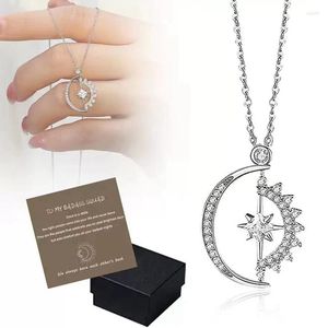 Pendentif Colliers Tournant Cristal Étoile Lune CZ Chaîne Collier Ras Du Cou Pour Femmes Large Fine Bijoux Fête De Mariage Cadeau D'anniversaire