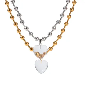 Colliers pendants perle rond Cœur transparent Collier en acier inoxydable fille composante accessoire de chaîne de perles minimalistes