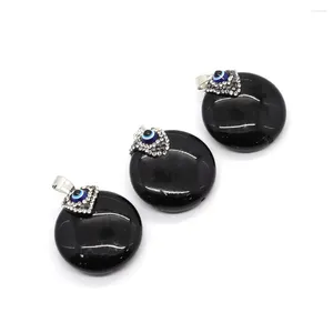 Pendentif Colliers Rond Noir Agate Pierre Naturelle Unique Trou Strass Convient Pour Hommes Et Femmes DIY Collier À La Main Bijoux Bracelet