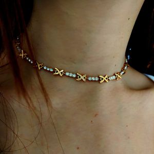 Pendentif Colliers Rond cz pierre X chaîne collier ras du cou pour les femmes en acier inoxydable délicat minimaliste style français bijoux de haute qualité 230526