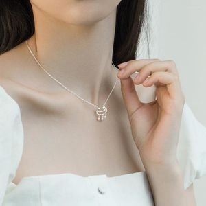 Collares pendientes S925 plata larga vida bloqueo collar mujer campana borla moda cadena de clavícula corta para mujeres