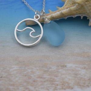 Collares colgantes SanLan 12 unids Wave Beach Blue Sea Glass Necklace Ocean Wedding Jewelry Regalo para ella