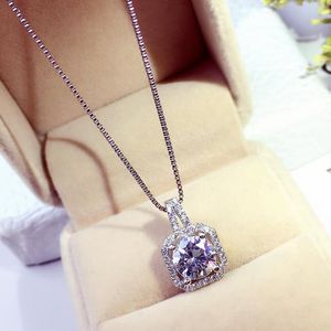 Collares colgantes brillantes para mujer Color plata Bijou 3ct diamante Cz fiesta boda colgantes collar para mujer joyería nupcial