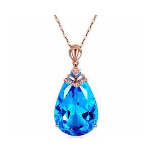 Pendentif Colliers Sier 18K Or Rose Ciel Bleu Topaz Saphir Collier Pour Femmes Pierre De Naissance Goutte D'eau Forme Ras Du Cou Bijoux Bdehome D Dheaf