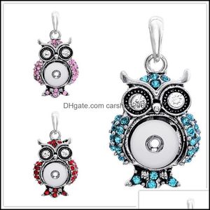 Pendentif Colliers Sier Couleur Snap Bouton Bijoux Hibou Strass Fit 12Mm Snaps Boutons Collier Pour Femmes Hommes Noosa Drop Delivery 202 Dhvve