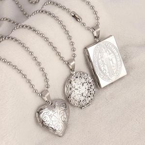 Colliers pendants couleur argent en acier inoxydable coeur po