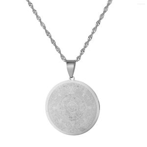 Pendentif Colliers Couleur Argent Acier Inoxydable Maya Calendrier Chaîne Collier Femmes Hommes Pendentifs Bijoux De Mode Accessoires