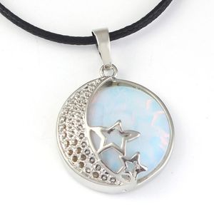 Collares pendientes Luna plateada y estrella Opalite Opal Collar de cadena de cuerda redonda Joyas de piedra de arena azul Colgante