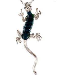 Collares colgantes Tono plateado Resina verde Bead Body Water Gecko Lizard Crystal Collar