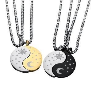 Pendentif Colliers Simple et personnalisé Sun Moon Couple Splice Chaînes de collier en acier inoxydable