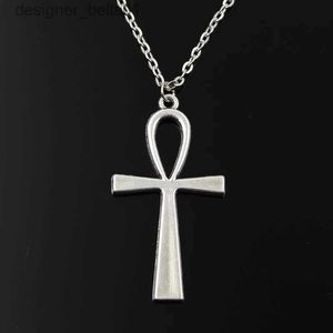 Collares colgantes Simple clásico moda cruz egipcia Ankh símbolo de vida antiguo Color plata colgante corto cadena larga collares joyería para mujeres L231215