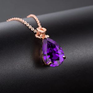 Pendentif colliers solide 18 K or Rose 45 cm collier améthyste topaze femmes 18 K bijoux violet Naszyjnik Collares Mujer pendentifs 231017