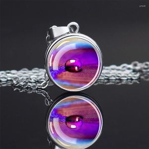 Colliers pendentif collier en verre sphérique trajet minimaliste avec motif de plume de paon cadeau pendan