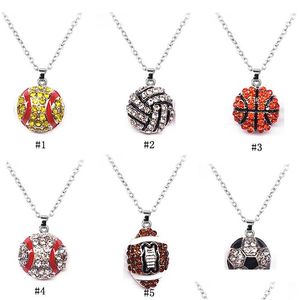 Collares pendientes Pelota deportiva Crystal Softball Béisbol Baloncesto Fútbol Fútbol Voleibol Rugby Cadenas Para Mujeres Hombres Moda Dro Dhxf7