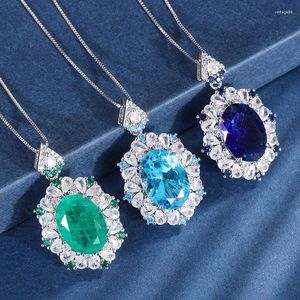 Pendentif Colliers SpringLady Sparkling 13 18mm Emerald Aquamarine Sapphire Collier pour femmes Vintage Gemstone Party Fine Bijoux Cadeau