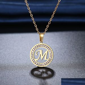 Pendentif Colliers Acier inoxydable 26 lettres A-Z Collier New Gold Crystal Strass Colliers pour femmes Mariage Valentines Dhgarden Ot0Wd