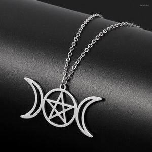 Pendentif Colliers En Acier Inoxydable Lune Déesse Collier Pour Femmes Hommes Pentagramme Wicca Bijoux Chaîne Charme Sautoirs