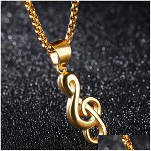 Colliers pendentif en acier inoxydable Note de musique Collier Pendentif Plaqué or 18 carats Symbole de la musique Colliers pour hommes Femmes Hip Hop Fine Fash Dhcqt